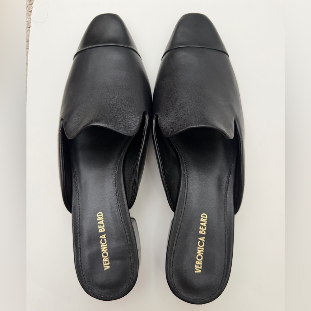 Veronica Beard Black Leather Mules